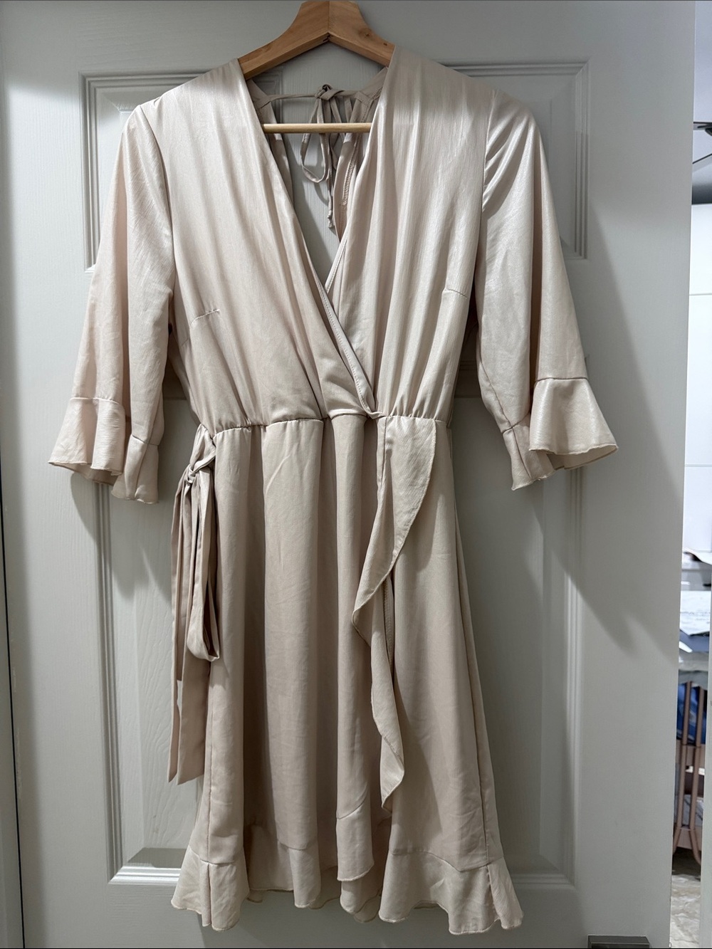 Kaos Cream Wrap Midi Dress with Ruffle Details